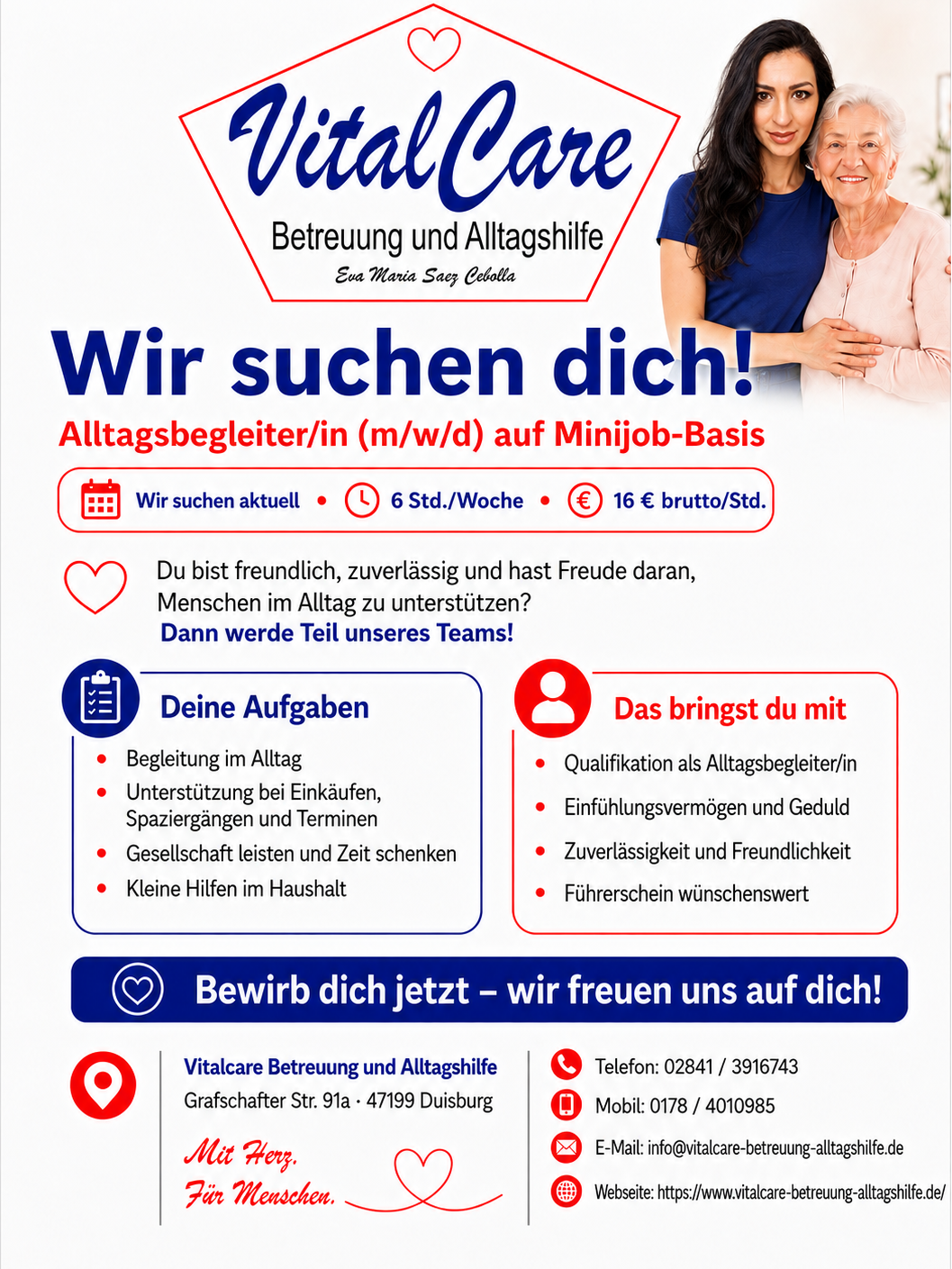 Betreuungskraft und Alltagsbegleitung (m/w/d) bei VitalCare in Duisburg